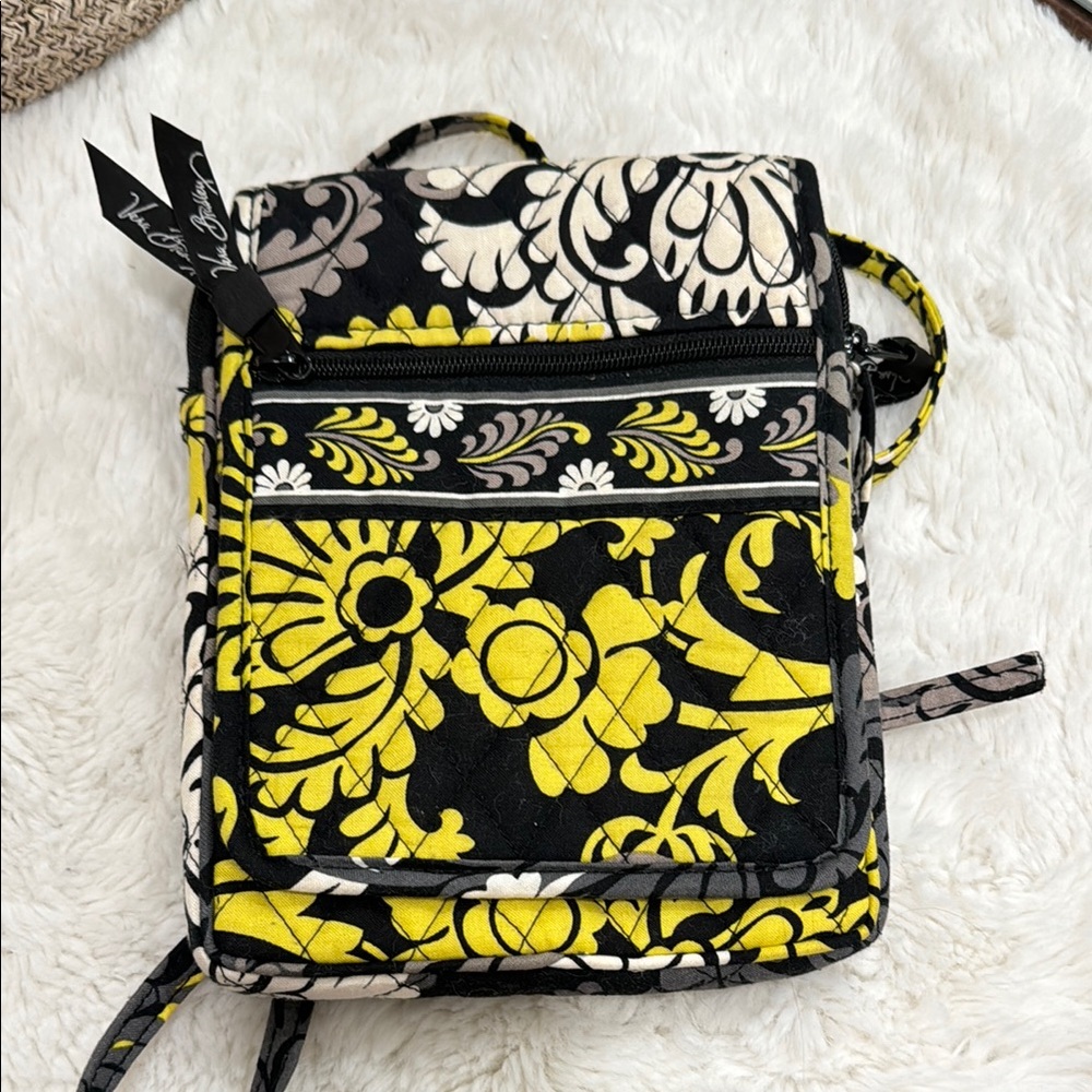 Vera Bradley Black and Yellow Crossbody Bag with Floral Design